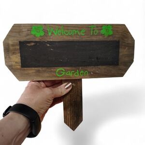 Welcome To Garden Sign Chalkboard Rustic‎ Wood Clover Decor 10 Inch Wide  8.5" T
